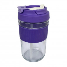 Стакан із кришкою та силіконовою трубочкою Фіолетового кольору 550 мл
