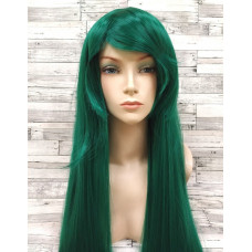 Перука зелена довга пряма з довгим чубчиком жіноча для жінок 80см зі штучного волосся