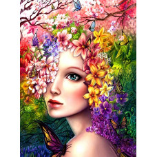 Алмазна мозаїка  Дівчина у квітах 33*43 см. Набір алмазної вишивки стразами за номерами. Картина