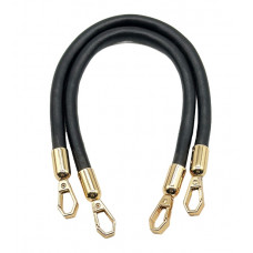 Ручки для сумки 30 см чорні зі штучної шкіри з поворотними карабінами колір золото