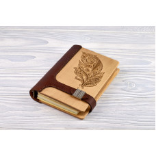 Блокнот деревяний Перо з натурального дерева та натуральної шкіри із застібкою магніт