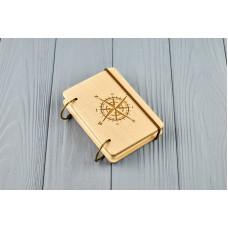 Блокнот Роза вітрів обкладинка з дерева формат А7 на кільцях Подарунок