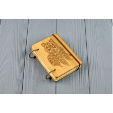 Блокнот деревяний з дерева формат А7 на кільцях Вовк талісман Подарунок