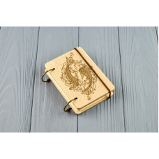 Блокнот з дерева формат А7 на кільцях Дві риби Подарунок