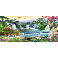 Набір для вишивання хрестиком пейзаж водоспад олені 100*55 см (розмір картини 90*44 см)
