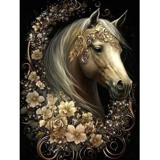 Алмазна мозаїка Кінь золотий 25*35см круглі камені за номерами (розмір полотна 30*40 см)