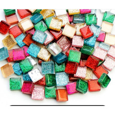 Набір шматочків мозаїки скло мікс Різнобарвний з блисками 200 гр 150-180 штук товщина 4 мм