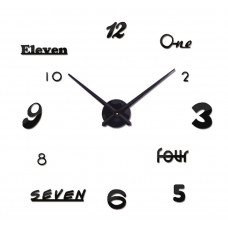 Настінний обємний 3D-годинник великий 120 см із цифрами та словами колір чорний diy зроби сам Art Clock 3d глянсовий