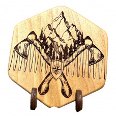 Гребінець для бороди деревяний  Сокири в горах  на магнітах