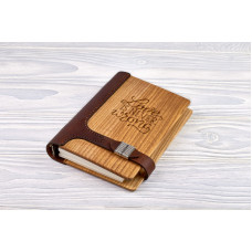 Блокнот Love is never wrong з натурального дерева і натуральної шкіри з застібкою магніт