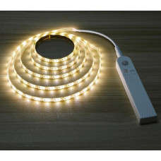 LED стрічка 2м від батарейок або powerbank з датчиком руху і сенсором освітленості тепле світіння
