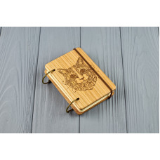 Блокнот деревяний з дерева формат А7 на кільцях Кіт Подарунок