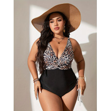 Купальник жіночий суцільний злитий чорний/леопард 5XL 56 великий розмір