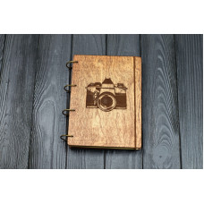 Блокнот деревяний А5 Фотоапарат Темний з фанери на кільцях, 60 аркушів