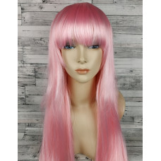 Перука рожева довга пряма з прямим чубчиком жіноча для жінок 70см зі штучного волосся