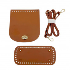 Набір для вязаних сумок коричневий колір дно + клапан + плечовий ремінь з карабінами + замок