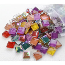Шматочки мозаїки 1*1 см Колір Різнокольоровий (200-220 штук 200 грамів) зі скла. Форма квадрат.