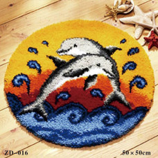 Набір для килимової вишивки килимок дельфіни (основа-канва, нитки, гачок для килимової вишивки)