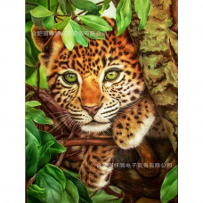 Алмазна мозаїка квадратним камінням Леопард на дереві 30*40 см (розмір полотна 34.5*44 см) у коробці 35*8*8см