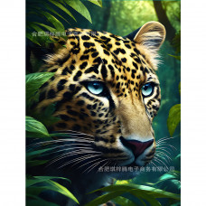 Алмазна мозаїка квадратним камінням Леопард у лісі 30*40 см (розмір полотна 34.5*44 см) у коробці 35*8*8см