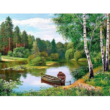 Алмазна мозаїка квадратним камінням Місток через річку 40*30 см (розмір полотна 44*34.5 см) у коробці 35*8*8см