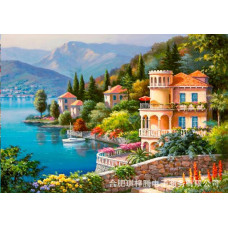 Алмазна мозаїка квадратним камінням Замок на річці 40*30 см (розмір полотна 44*34.5 см) у коробці 35*8*8см