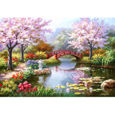 Діамантова мозаїка квадратним камінням Місток через річку 35*44см за номерами (розмір полотна 40*50 см)