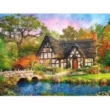 Алмазна мозаїка Місток через річку біля будинку 43,5*34см  квадратні камені за номерами (розмір полотна 50*40 см)