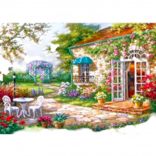Алмазна мозаїка Краєвид Будинок у квітах 43,5*34см квадратні камені за номерами (Розмір полотна 50*40см)