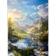 Діамантова мозаїка квадратним камінням Захід сонця в горах 30*40 см (розмір полотна 34.5*44 см) у коробці 35*8*8см