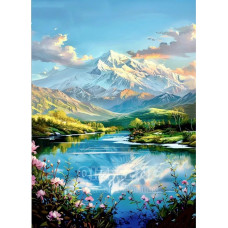 Діамантова мозаїка квадратним камінням Сонце сходить над горами 30*40 см (розмір полотна 34.5*44 см) у коробці 35*8*8см