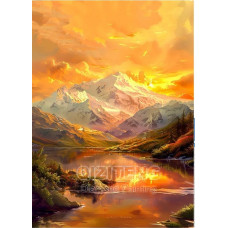Діамантова мозаїка квадратним камінням Сонце сідає за горами 30*40 см (розмір полотна 34.5*44 см) у коробці 35*8*8см
