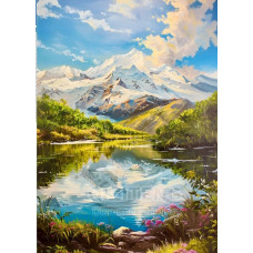 Діамантова мозаїка квадратним камінням Гірська річка 30*40 см (розмір полотна 34.5*44 см) у коробці 35*8*8см