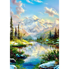 Діамантова мозаїка квадратним камінням Гори у хмарах 30*40 см (розмір полотна 34.5*44 см) у коробці 35*8*8см
