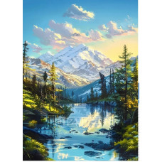 Діамантова мозаїка квадратним камінням Гори снігові 30*40 см (розмір полотна 34.5*44 см) у коробці 35*8*8см