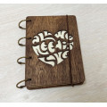Блокнот деревяний А6 Серце в стилі меренді з фанери Темний на кільцях, 60 аркушів