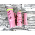 Велика склянка з ручкою та трубочкою + спортивна пляшка з трубочкою + пляшка з кришкою набір 3 в 1 рожевий з написами.