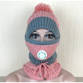 Комплект з 3 предметів : шапка, маска,шарф - снуд. колір рожевий/сірий
