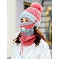 Комплект з 3 предметів : шапка, маска,шарф - снуд. колір рожевий/сірий
