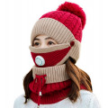 Комплект з 3 предметів : шапка, маска,шарф - снуд. колір червоний, бежевий