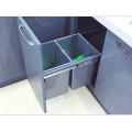 Вбудоване висувне відро для сміття для кухні двосекційне 2*20 л з кришкою подвійне система