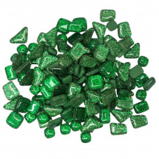 Набір шматочків мозаїки форма Камені темно-зеленого коліру з блискітками 200 гр 150-180 шт товщина 4 мм